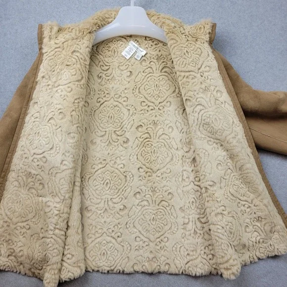 Coldwater Creek Womens Size Medium Tan Faux Suede Faux Fur Jacket Coat - Picture 12 of 13